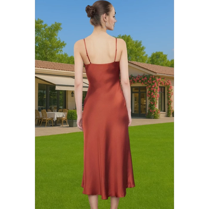Şık Saten Midi Abiye Elbise Polyester Kumaştan Özel Tasarım Uzun Ömürlü Profesyonel Görünüm