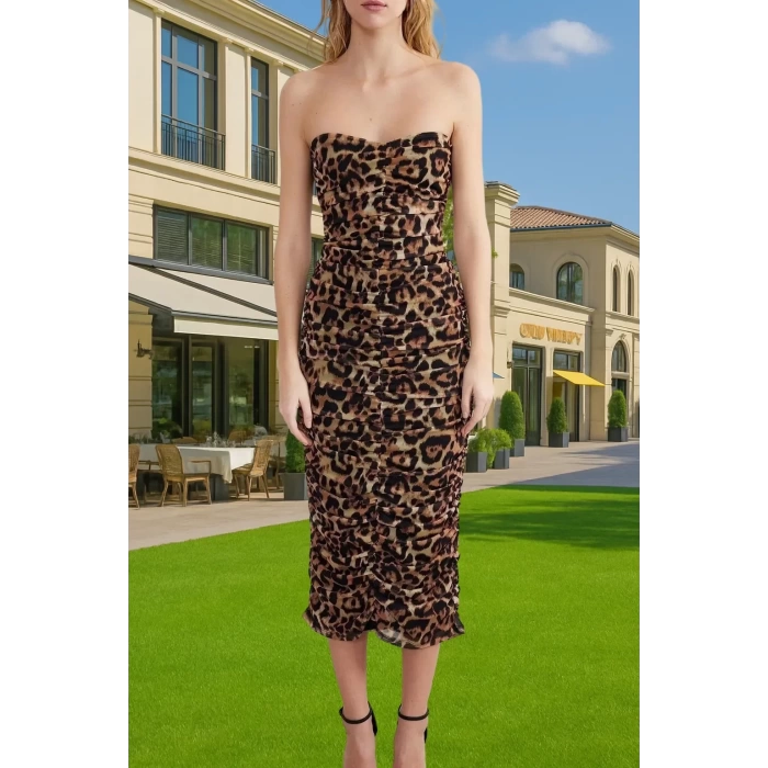 Şık Straplez Midi Boy Tül Abiye Elbise Kaliteli İşçilik Premium Kalite Modern Stil Yüksek Kalite