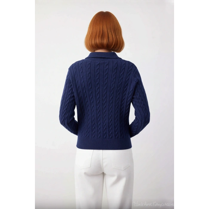 Şık Tasarım Kadın Regular Kalıp Saç Örgülü Polo Yaka Triko Kazak Günlük Giyim İçin İdeal Kaliteli