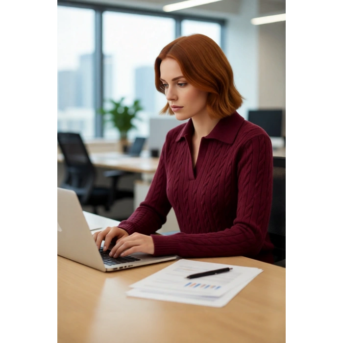 Şık Tasarım Kadın Regular Kalıp Saç Örgülü Polo Yaka Triko Kazak Günlük Giyim İçin İdeal Kaliteli