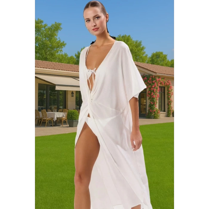 Şık Tek Kol Maxi Plaj Elbisesi Viskoz Kumaş Rahat Kalıp Konforlu Kesim Premium Kalite Modern Stil