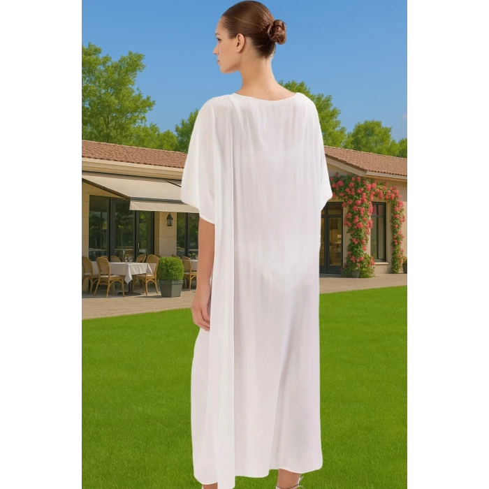 Şık Tek Kol Maxi Plaj Elbisesi Viskoz Kumaş Rahat Kalıp Konforlu Kesim Premium Kalite Modern Stil