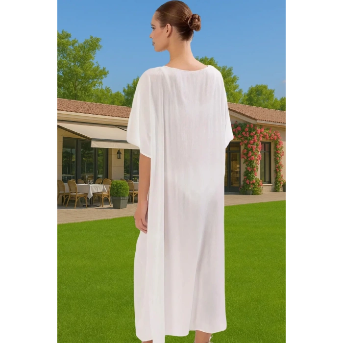 Şık Tek Kol Maxi Plaj Elbisesi Viskoz Kumaş Rahat Kalıp Konforlu Kesim Premium Kalite Modern Stil
