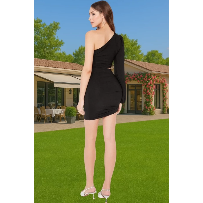 Şık Tek Omuzlu Bodycon Abiye Elbise Polyester Örme Kumaştan Konforlu Kesim Rahat Ve Şık Özel Tasarım