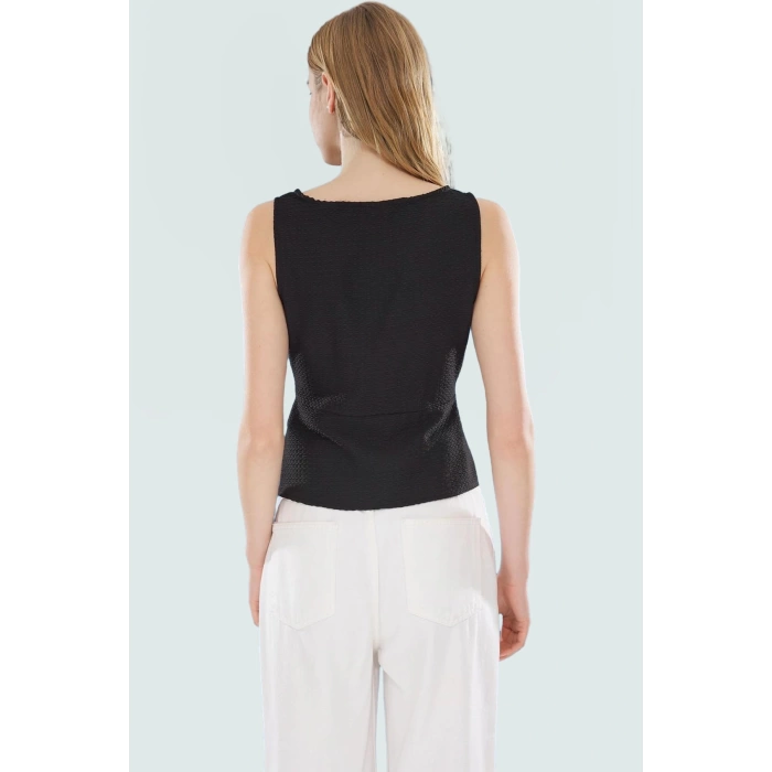 Şık V Yaka Fitted Dokuma Bluz Rahat Yazlık Günlük Stil Uzun Ömürlü Kullanım İçin