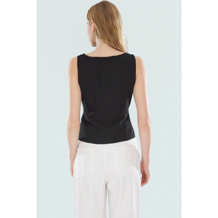Şık V Yaka Fitted Dokuma Bluz Rahat Yazlık Günlük Stil Uzun Ömürlü Kullanım İçin