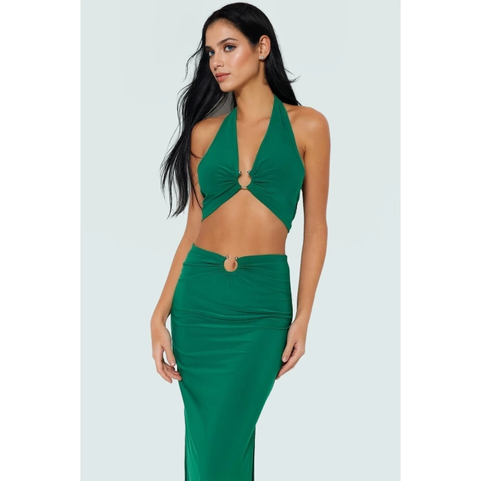 Şık V Yaka Fitted Örme Bluz Etek Plaj Takımı Görünüm Modern Stil Premium Kalite