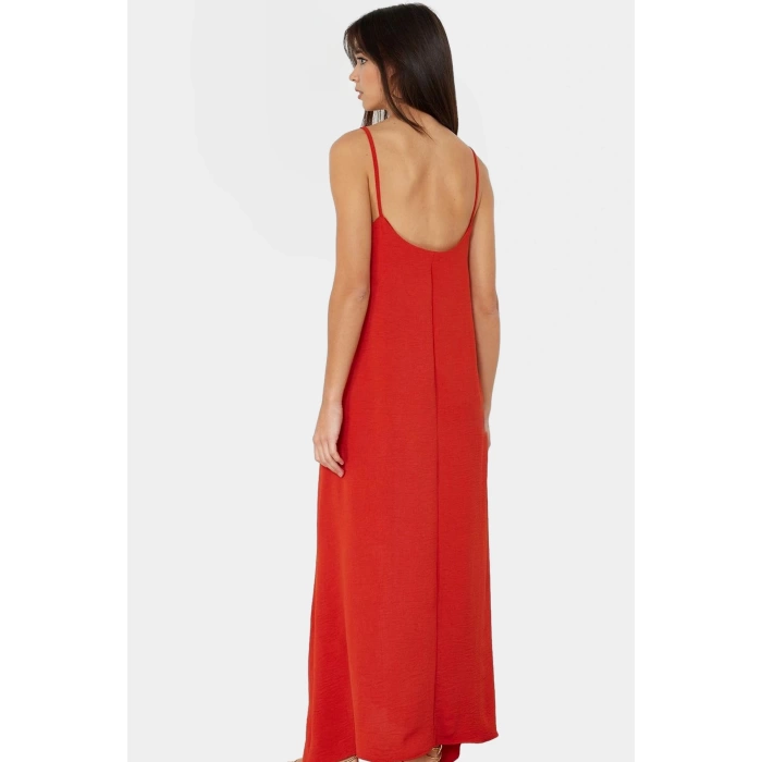 Şık V Yaka Kolsuz Maxi Elbise 130cm Boy Polyester Dokuma Rahat Seçkin Malzeme