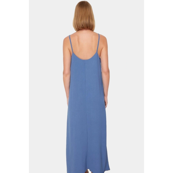 Şık V Yaka Kolsuz Maxi Elbise 130cm Boy Polyester Dokuma Rahat Seçkin Malzeme