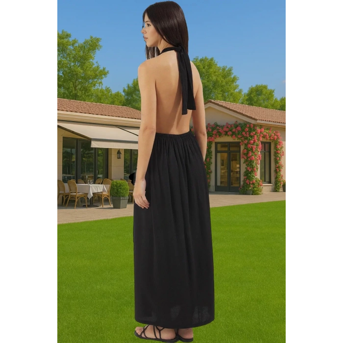 Şık V Yaka Maxi Plaj Elbisesi Rahat Kalıp Crinkle Dokuma Viskoz Kumaş Modern Stil Mükemmel Uyum