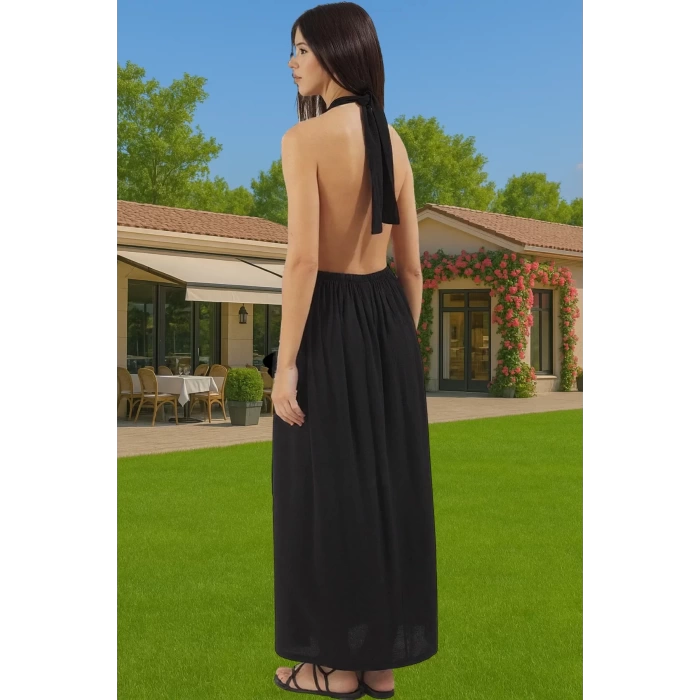 Şık V Yaka Maxi Plaj Elbisesi Rahat Kalıp Crinkle Dokuma Viskoz Kumaş Modern Stil Mükemmel Uyum