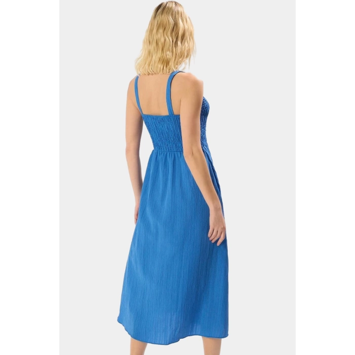 Şık V Yaka Midi Elbise 97% Polyester Crinkle Dokuma Rahat Yazlık Günlük Yüksek Kalite Ve