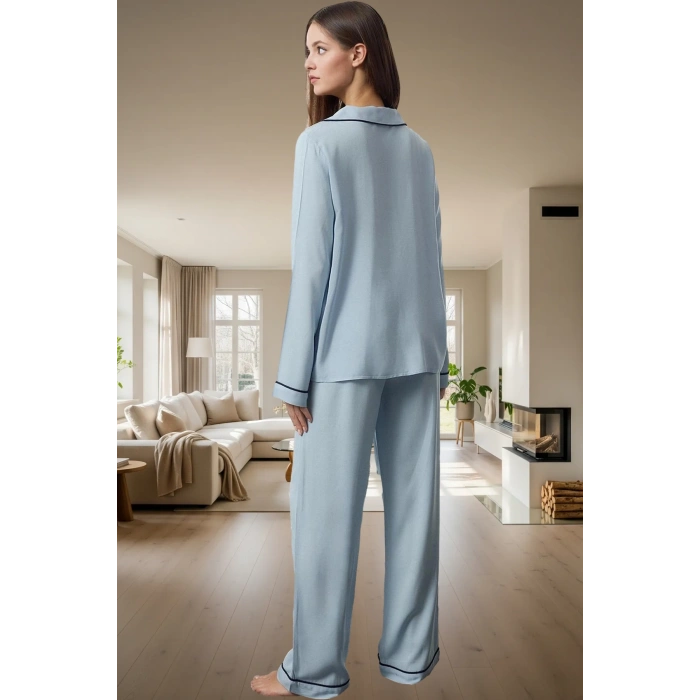 Şık ve Rahat Kışlık Pijama Takımı; 100% Viskon Regular Fit Trend Tasarım