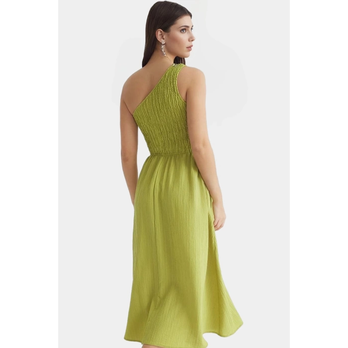 Şık ve Rahat Yazlık Midi Elbise Tek Omuz Polyester Kaliteli İşçilik Zarifane Tasarım