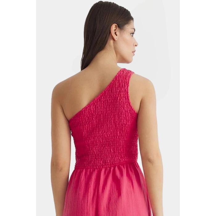 Şık ve Rahat Yazlık Midi Elbise Tek Omuz Polyester Kaliteli İşçilik Zarifane Tasarım