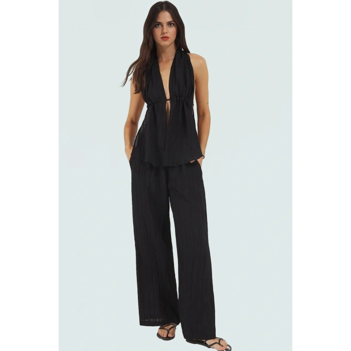 Şık Viskoz Plaj Bluz Pantolon Takımı Yazlık Rahat Mükemmel Uyum Modern Stil