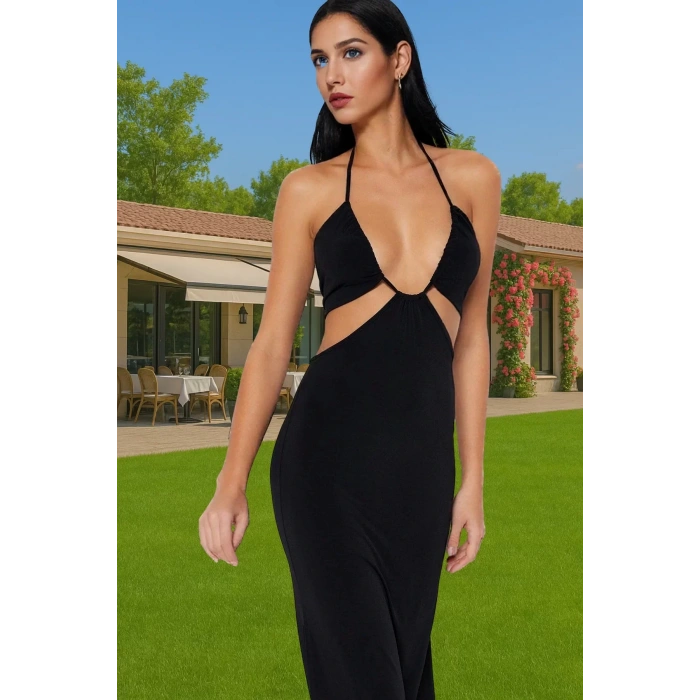 Şık Vücuda Oturan Straplez Maxi Elbise Cut Out Detaylı Günlük Kullanım İçin Özenle Seçilmiş