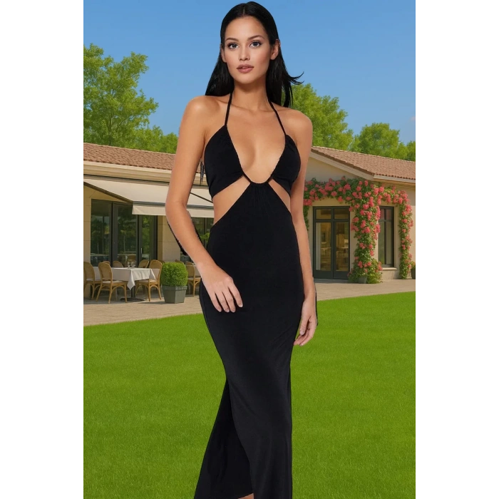 Şık Vücuda Oturan Straplez Maxi Elbise Cut Out Detaylı Günlük Kullanım İçin Özenle Seçilmiş