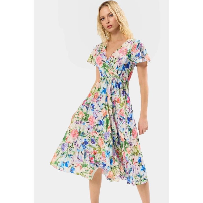 Skater Elbise Kısa Kollu Piliseli Örme Midi Astarlı Yazlık Profesyonel Görünüm Modern Stil