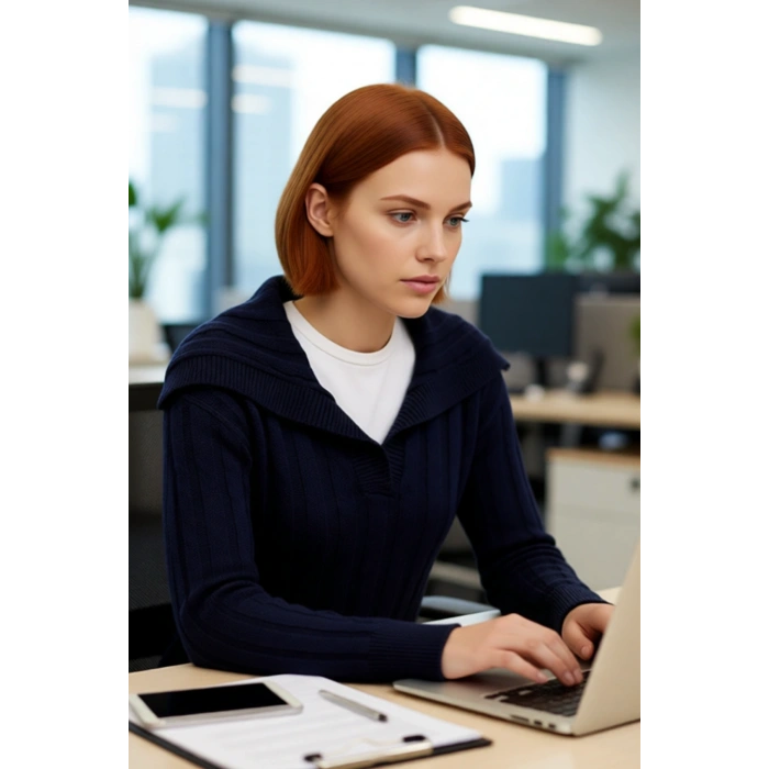 Soğuk Havalar İçin Lacivert Kadın Regular Kalıp Düşük Kol Crop Devrik Yaka Triko Kazak. Kaliteli