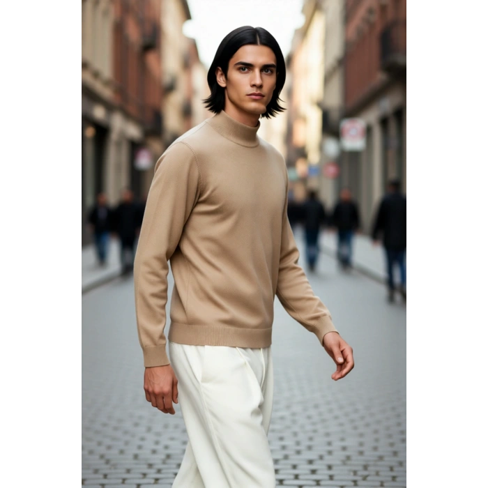 Soğuk Havaların Vazgeçilmezi Erkek Regular Fit Triko Kazak Dik Yaka Konforlu Düz Tasarım Kaliteli