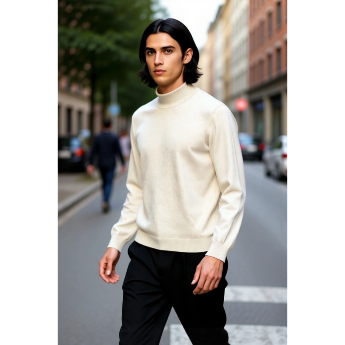 Soğuk Havaların Vazgeçilmezi Erkek Regular Fit Triko Kazak Dik Yaka Konforlu Düz Tasarım Kaliteli