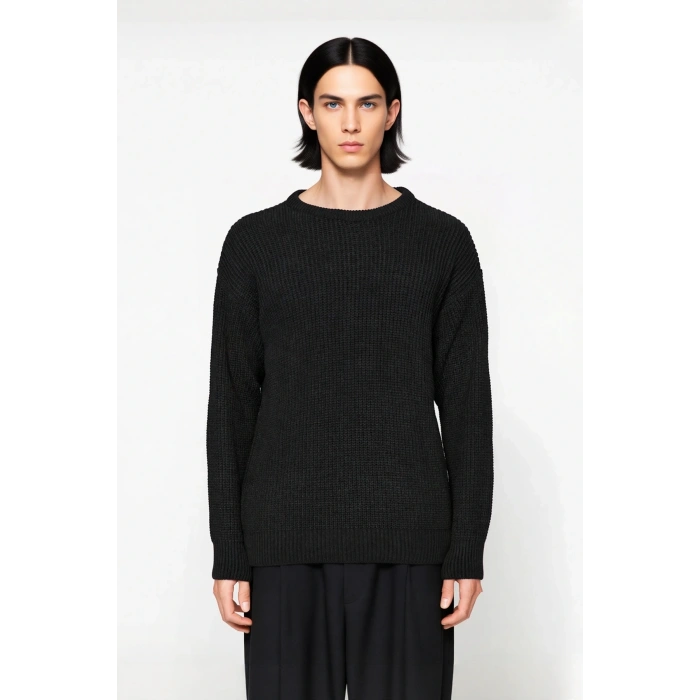 Soğuk Kış Günleri İçin Erkek Oversize Kalıp Bisiklet Yaka Rahat Triko Kazak Basic Stil Kaliteli