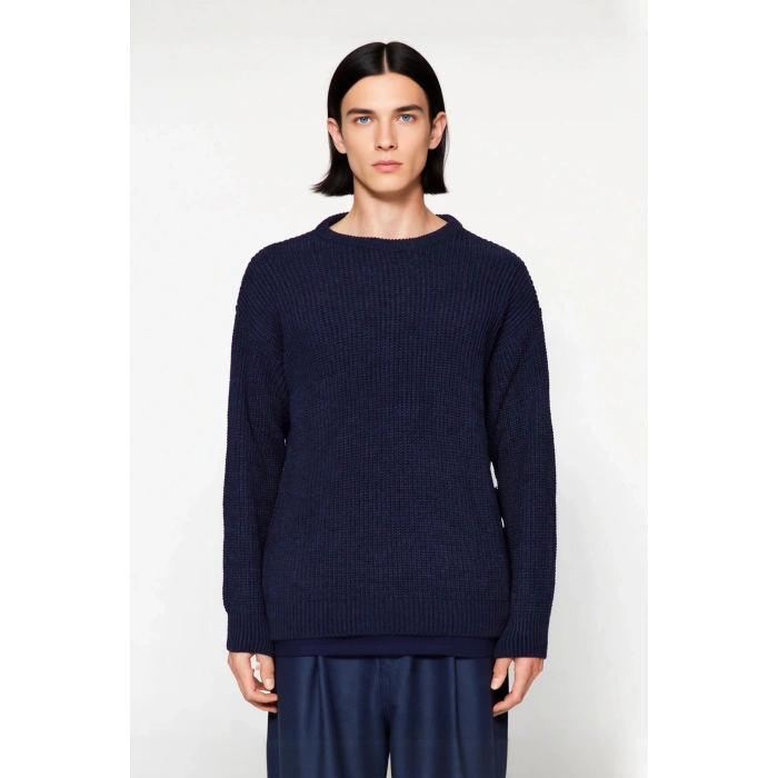 Soğuk Kış Günleri İçin Erkek Oversize Kalıp Bisiklet Yaka Rahat Triko Kazak Basic Stil Kaliteli