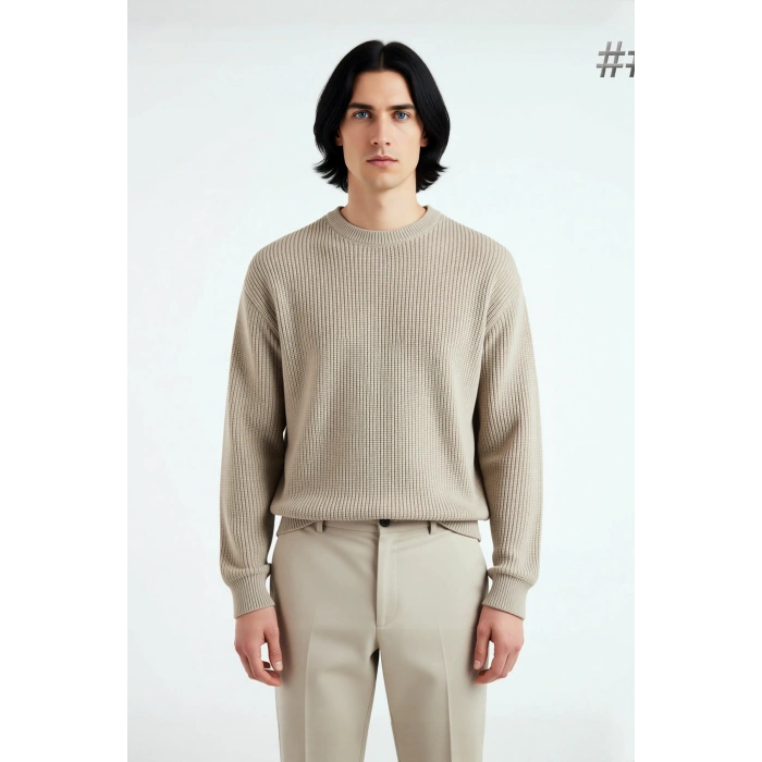 Soğuk Kış Günleri İçin Erkek Oversize Kalıp Bisiklet Yaka Rahat Triko Kazak Basic Stil Kaliteli