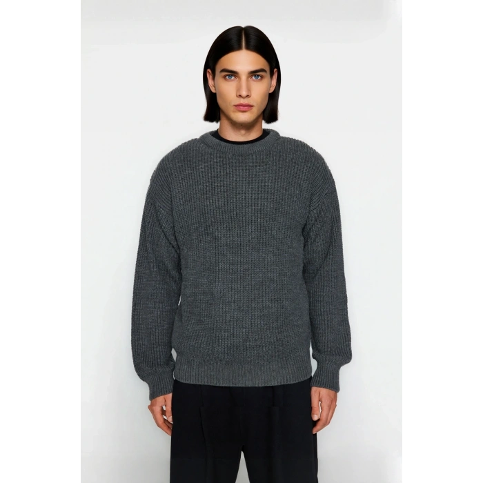 Soğuk Kış Günleri İçin Erkek Oversize Kalıp Bisiklet Yaka Rahat Triko Kazak Basic Stil Kaliteli