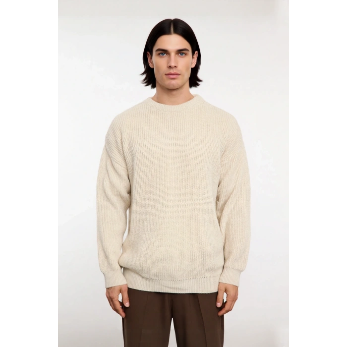 Soğuk Kış Günleri İçin Erkek Oversize Kalıp Bisiklet Yaka Rahat Triko Kazak Basic Stil Kaliteli