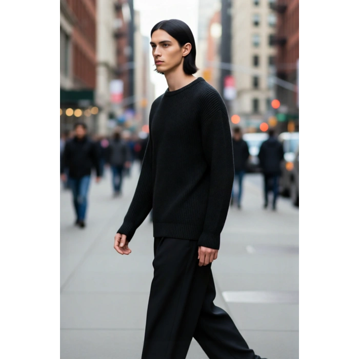 Soğuk Kış Günleri İçin Erkek Oversize Kalıp Bisiklet Yaka Rahat Triko Kazak Basic Stil Kaliteli