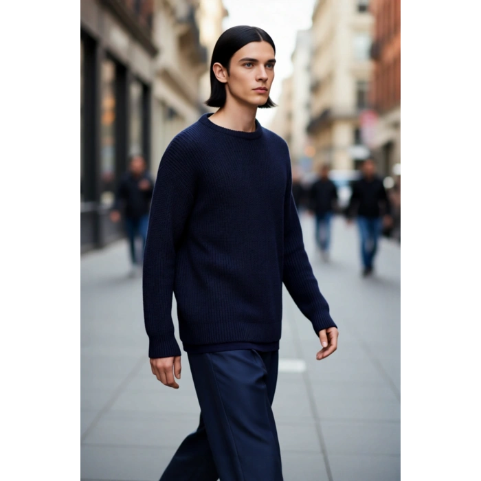 Soğuk Kış Günleri İçin Erkek Oversize Kalıp Bisiklet Yaka Rahat Triko Kazak Basic Stil Kaliteli