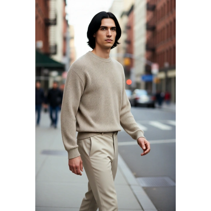 Soğuk Kış Günleri İçin Erkek Oversize Kalıp Bisiklet Yaka Rahat Triko Kazak Basic Stil Kaliteli