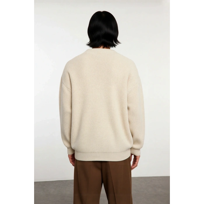 Soğuk Kış Günleri İçin Erkek Oversize Kalıp Bisiklet Yaka Rahat Triko Kazak Basic Stil Kaliteli