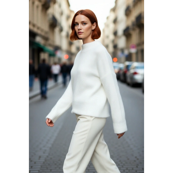 Soğuk Kış Günleri İçin Kadın Oversize Basic Dik Yaka Uzun Kollu Triko Kazak Stili Kaliteli