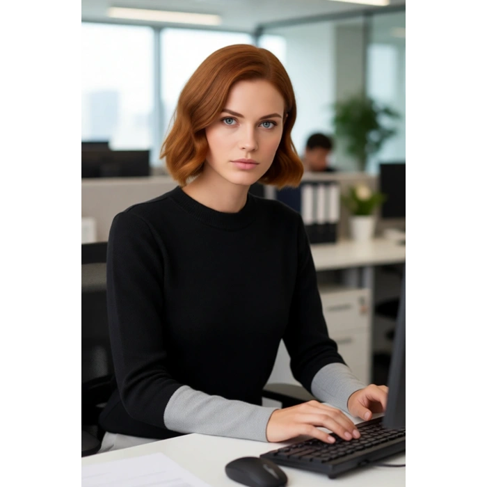 Soğuk Kış Günleri İçin Kadın Regular Kalıp Bisiklet Yaka Uzun Kollu Triko Renk Bloklu Kazak