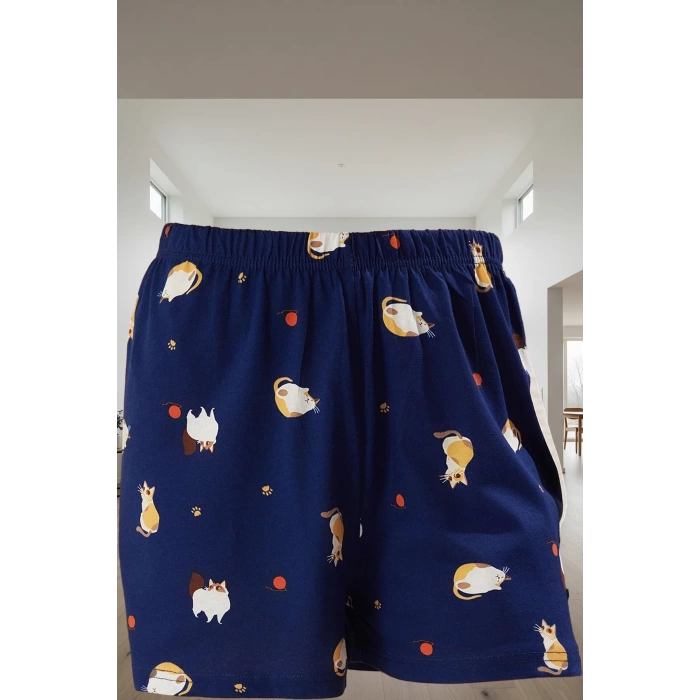 Şortlu Pijama Takımı %100 Pamuk Kedili Desenli Özel Tasarım Günlük Kullanım İçin