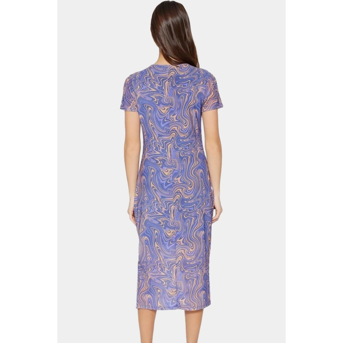 Soyut Desenli Bodycon Midi Elbise Nefes Alan Polyester Elastan Kumaş Dayanıklı Malzeme
