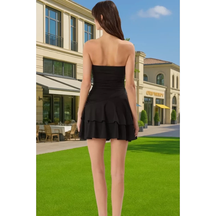 Straplez A Kesim Mini Örme Elbise Polyester Elastan Sandy Dokuma Günlük Kullanım İçin Uzun Ömürlü