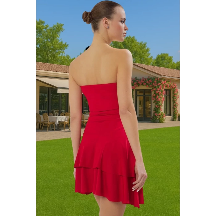 Straplez A Kesim Mini Örme Elbise Polyester Elastan Sandy Dokuma Günlük Kullanım İçin Uzun Ömürlü
