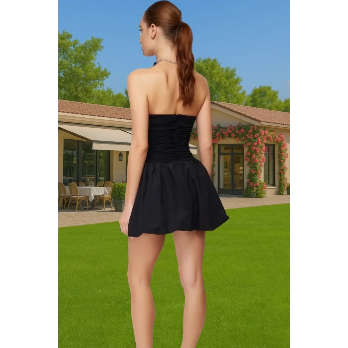 Straplez A Kesim Mini Poplin Elbise Mezuniyet Balo Trend Tasarım Günlük Kullanım İçin