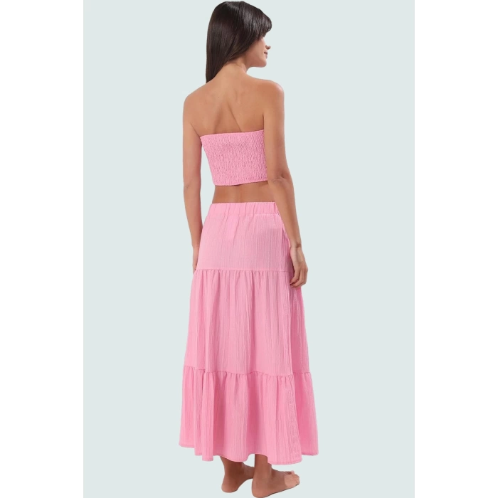 Straplez Bluz Etek Takım Dokulu Kumaş Şık Plaj Stili Seçkin Malzeme Modern Stil Uzun Ömürlü