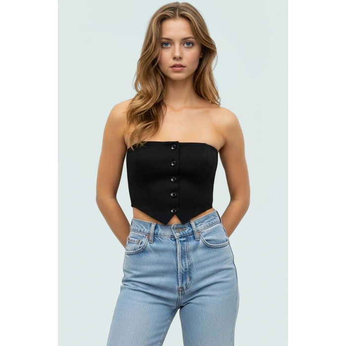 Straplez Bodycon Crop Bluz Dokuma Kumaştan Günlük Şıklık Trend Tasarım Uzun Ömürlü