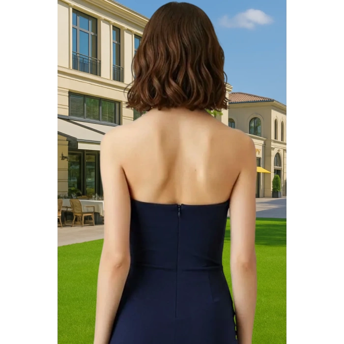 Straplez Büzgülü Kısa Abiye Elbise Polyester Dokuma Yazlık Seçkin Malzeme Yüksek Kalite