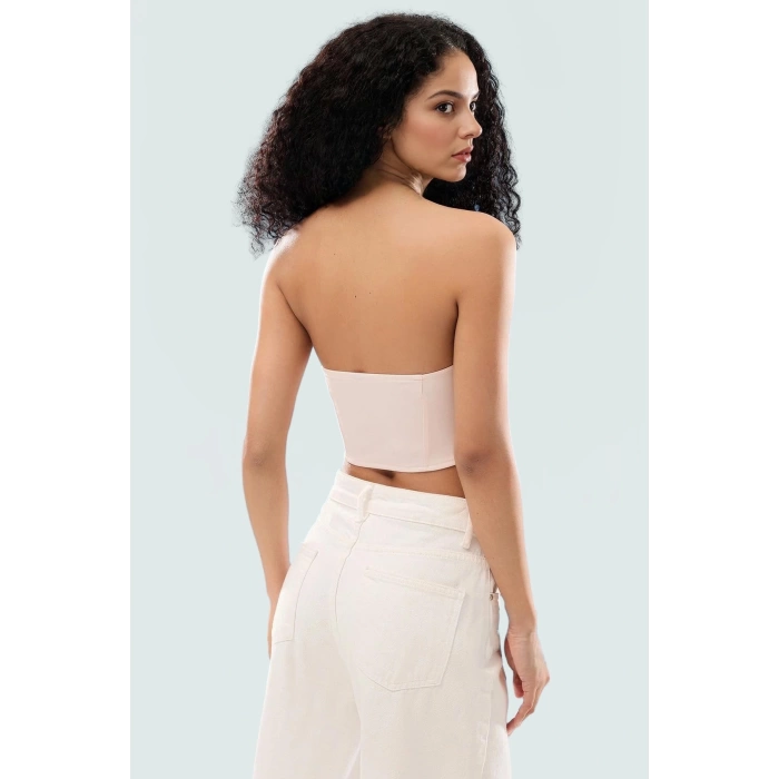 Straplez Crop Bluz Bağlama Detayli Dokuma Polyester Yazlık Kaliteli İşçilik Dayanıklı Malzeme