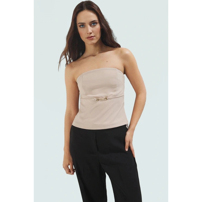 Straplez Fitted Bluz İnce Kemer Detayli Dokuma Yazlık Özel Tasarım Günlük Kullanım İçin