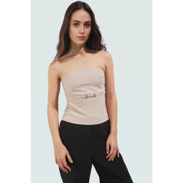 Straplez Fitted Bluz İnce Kemer Detayli Dokuma Yazlık Özel Tasarım Günlük Kullanım İçin
