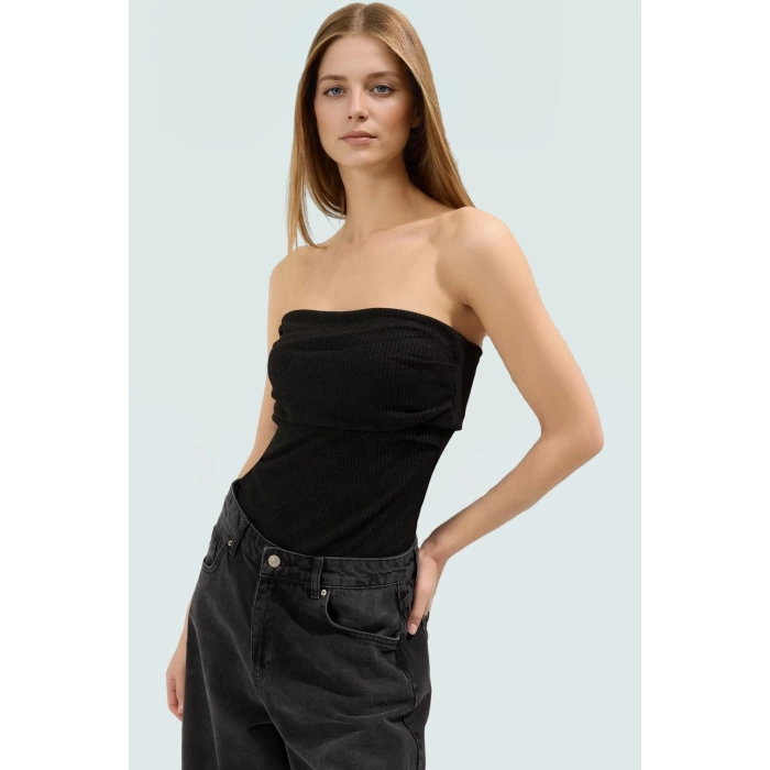 Straplez Fitted Triko Bluz Yazlık Rahat Günlük Seçkin Malzeme Kullanım Yüksek Kalite