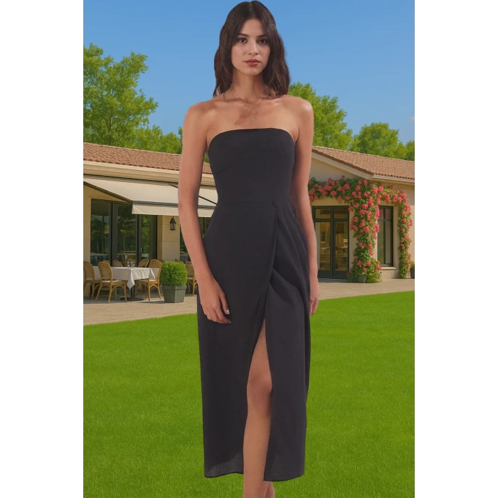 Straplez Maxi Plaj Elbisesi Çini Desenli Pamuklu Yazlık Modern Stil Yüksek Kalite Premium Kalite